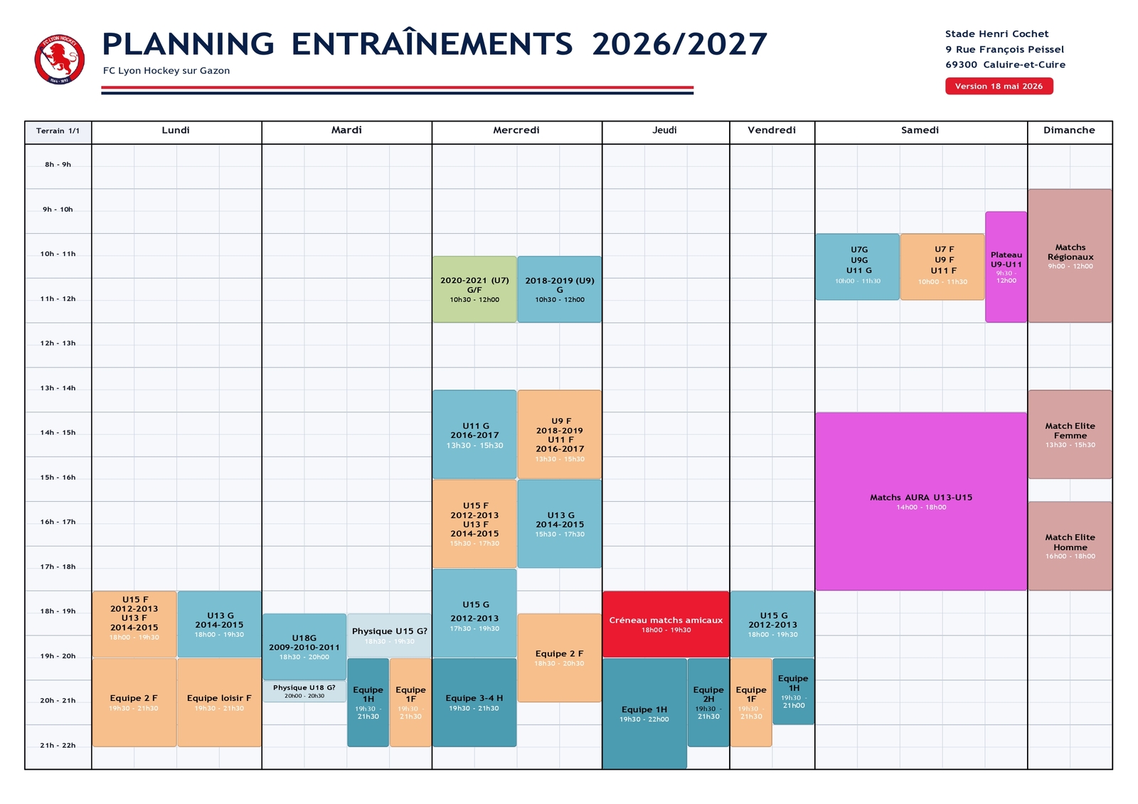 Planning d’entraînement et tarifs 2026-2027