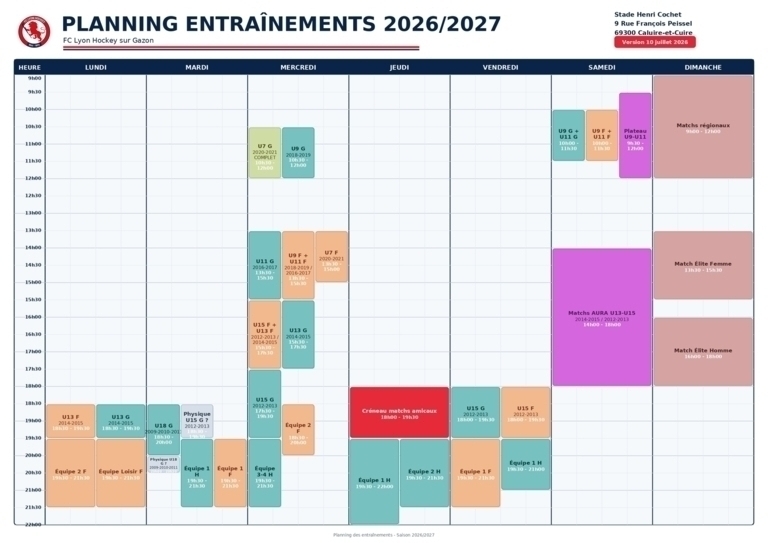 Planning d’entraînement et tarifs 2026-2027