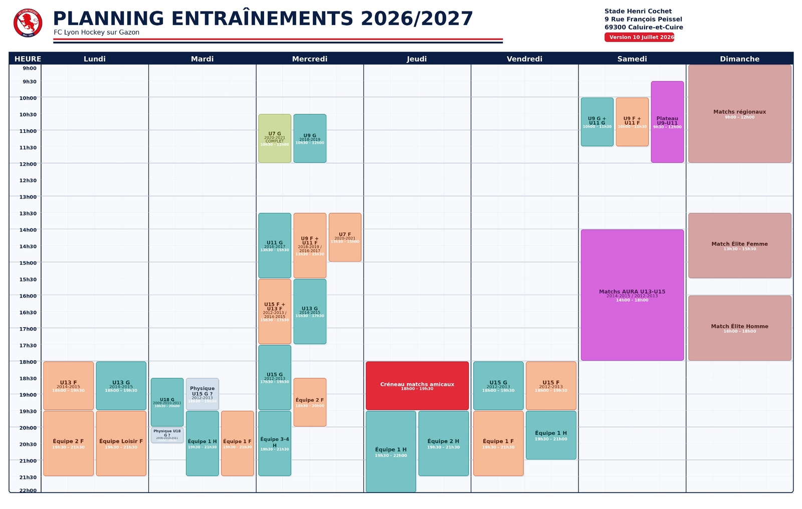 Planning d’entraînement et tarifs 2026-2027