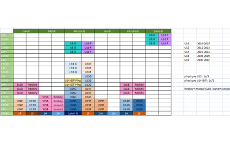 Horaires d'entrainements saison 23-24